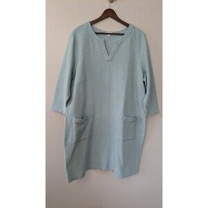 J Jill Womens Shift Dress 2X Light Blue Stretch 3/4 Sleeve Knit Classic Casual